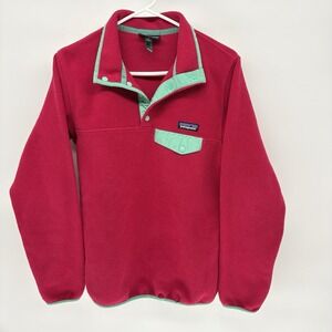 Rare Patagonia Synchilla Snap T Pink & Teal Pullover Women Medium